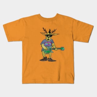 Reindeer Christmas Guitar Rocker by LowEndGraphics Kids T-Shirt